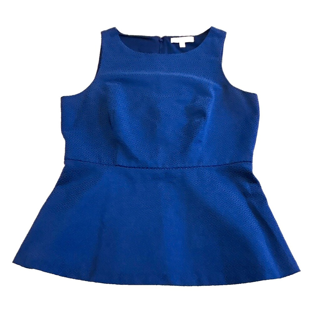 Banana Republic Women's Size 8 Sleeveless Peplum Top Blue Textured Geometric